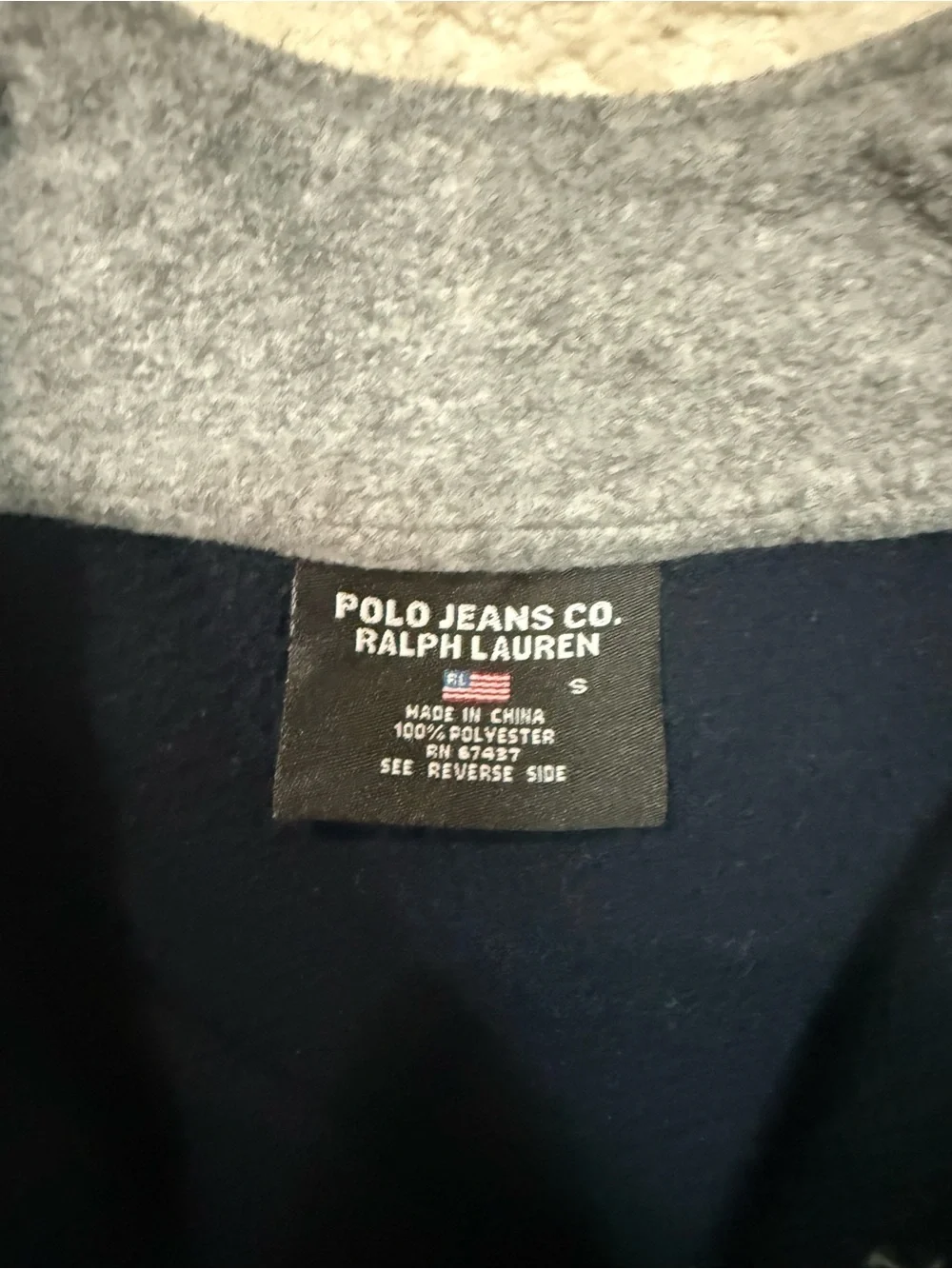 Polo Jeans Co Ralph Lauren Fleece Quarter Zip Pullover Navy Blue Small Vintage